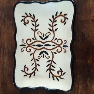 Serving Dish/Tray Ceramic 8”x 5.5” Green Red/ Burgundy